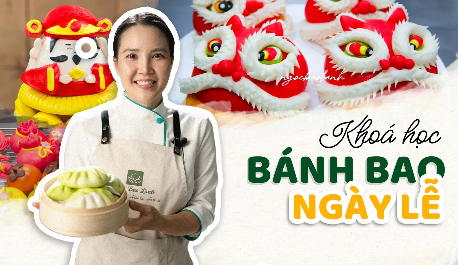 Mâm bánh bao lễ Tết — thỏi vàng, túi tiền, đào tiên — lopbanh.vn bởi cô Ngọc Bao Lành